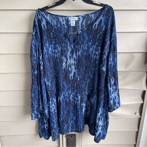 Catherines Womens Flare Sleeve Tunic Top Sz 4X Animal Print Blue Mob Wife Mature